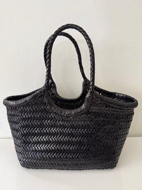 ALTICA Woven Leather Mona Lisa Tote Handbag Black SMALL
